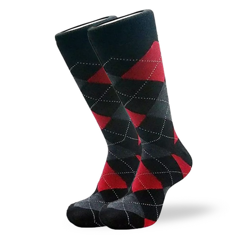 Premium Quality Grey Red Argyle Crew Socks