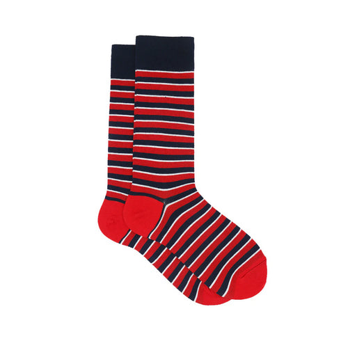 Red Narrow Stripes Crew Socks