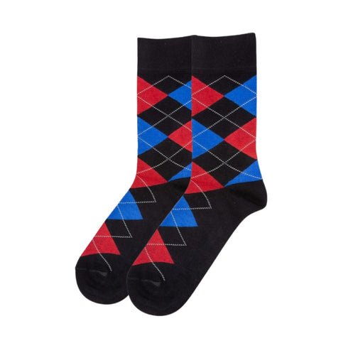 Premium Quality Black Multi Argyle Crew Socks