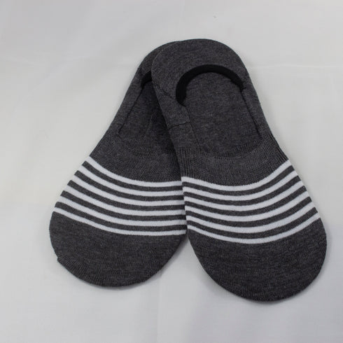 Striped Liner No Show Invisible Socks Charcoal