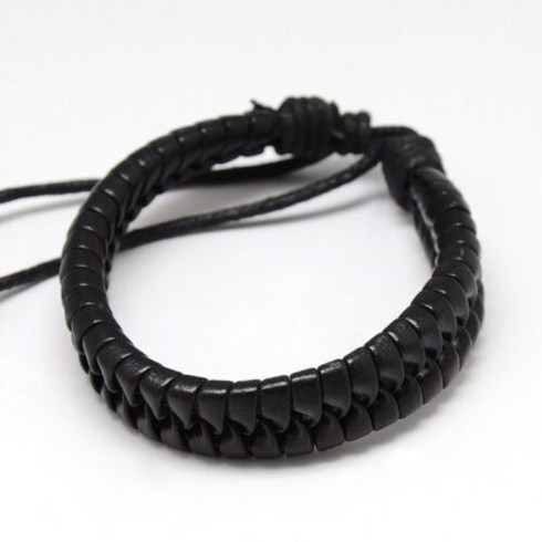 Black Braided Style Leather Bracelet For Men