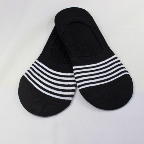 Striped Liner No Show Invisible Socks Black