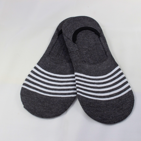 Striped Liner No Show Invisible Socks Charcoal