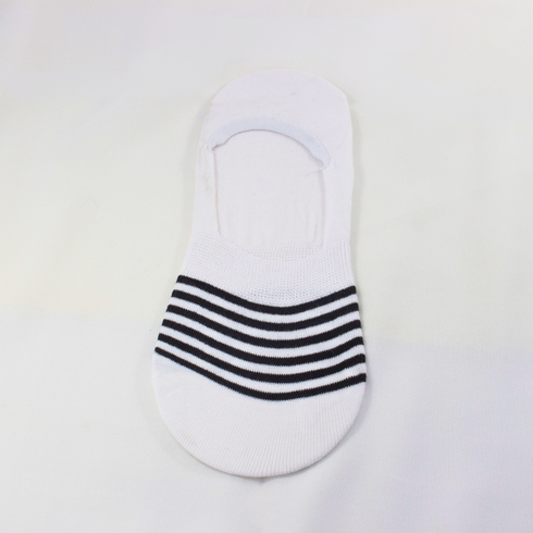Striped Liner No Show Invisible Socks White