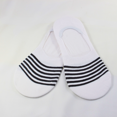 Striped Liner No Show Invisible Socks White