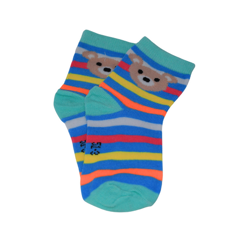 Blue Multi Lines Teddy Kids Socks (6-10 Years)