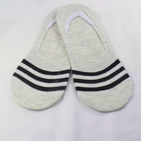 Breathable Striped No Show Invisible Socks Off White