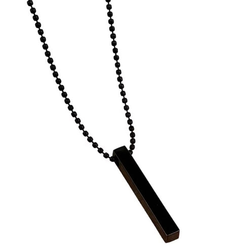 Black Square Bar Stainless Steel Pendant Chain Necklace