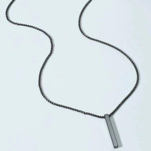Black Vertical Bar Stainless Steel Pendant Chain Necklace