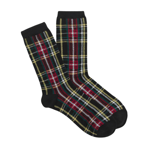 Navy Blue Tartan Plaid Crew Socks