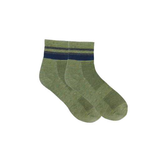 Green Striped Quarter Crew Socks