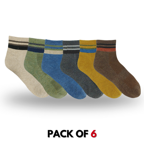 Premium Striped Quarter Crew Socks - Pack of 6
