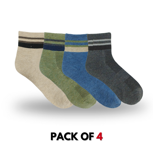 Premium Striped Quarter Crew Socks - Pack of 4