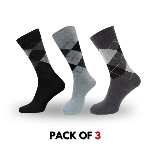 Premium Quality Argyle Crew Socks - Pack of 3