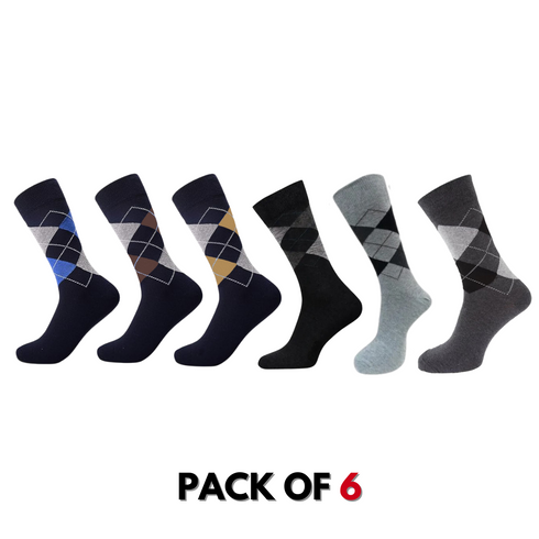 Premium Quality Argyle Crew Socks - Pack of 6