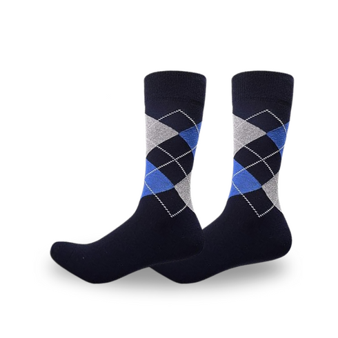 Premium Quality Blue Argyle Crew Socks