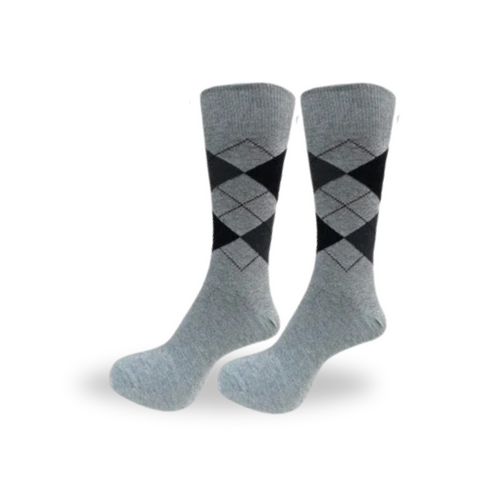 Premium Quality Light Grey Argyle Crew Socks
