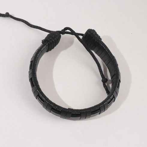 Rope Style Leather Black Bracelet