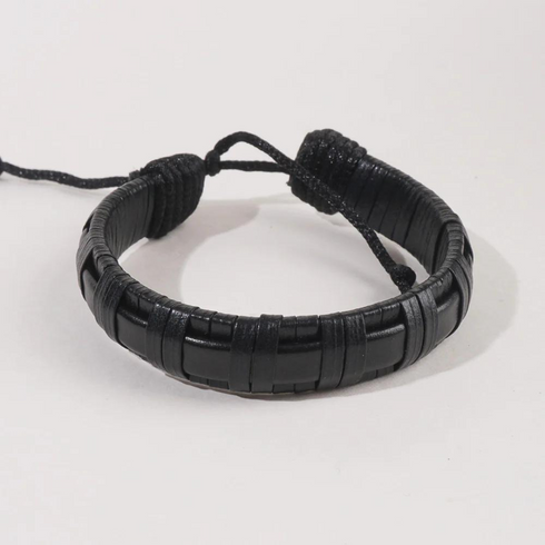 Rope Style Leather Black Bracelet