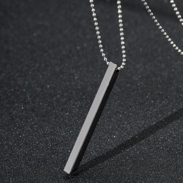 Silver Vertical Bar Stainless Steel Pendant Heavy Chain Necklace