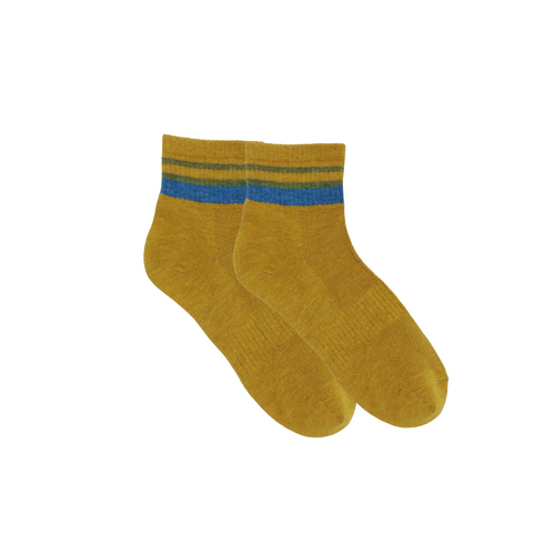 Yellow Striped Quarter Crew Socks