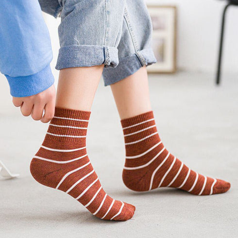 Brown Striped Quarter Ankle Socks