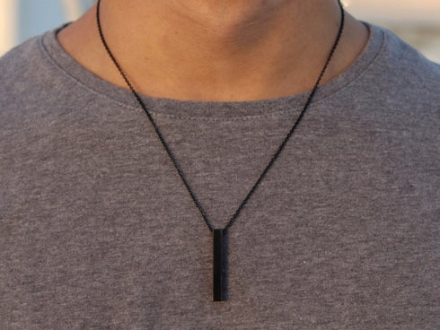 Black Vertical Bar Stainless Steel Pendant Chain Necklace