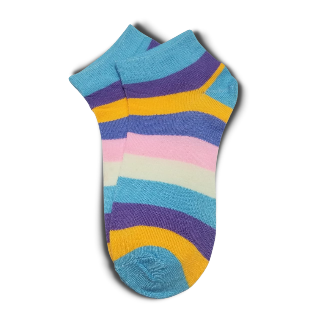 Light Blue Bold Colourful Rainbow Ankle Socks Premium Quality SOXO
