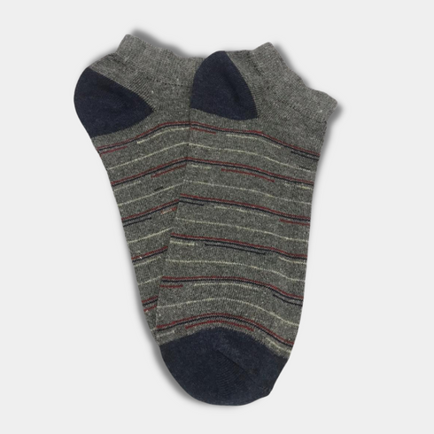 Multi Stripes Stretch Cotton Ankle Socks Grey