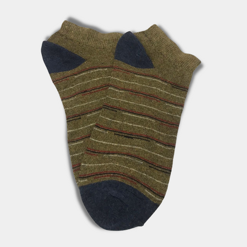 Multi Stripes Stretch Cotton Ankle Socks Brown