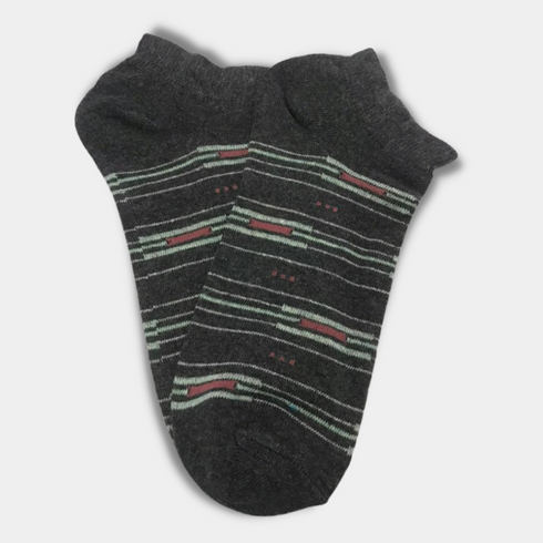Multi Stripes Stretch Cotton Ankle Socks Dark Grey