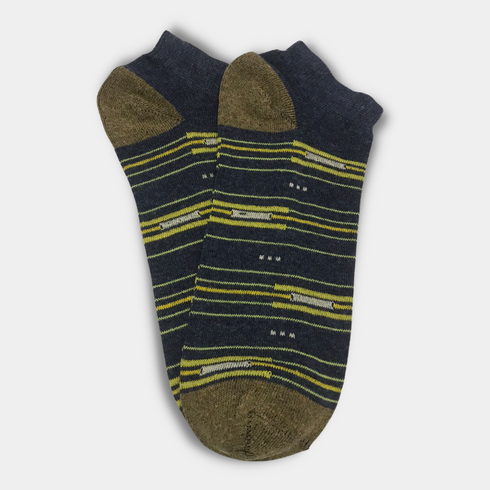 Multi Stripes Stretch Cotton Ankle Socks Navy Blue