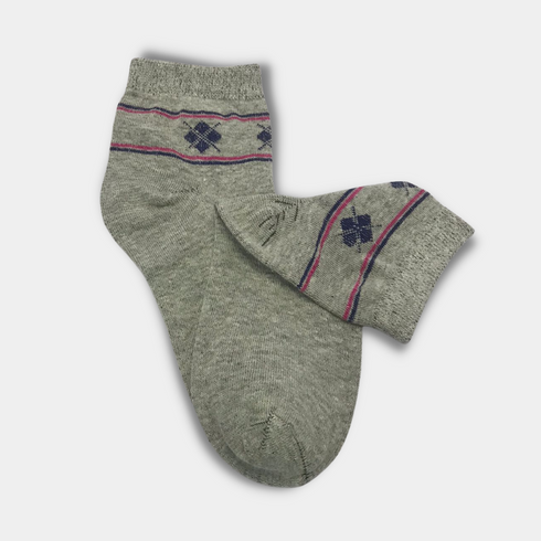 Multi Lines High Quality Ankle Cotton Socks Light Grey