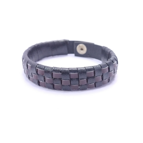 Black Engraved Leather Braided Bracelet For Men