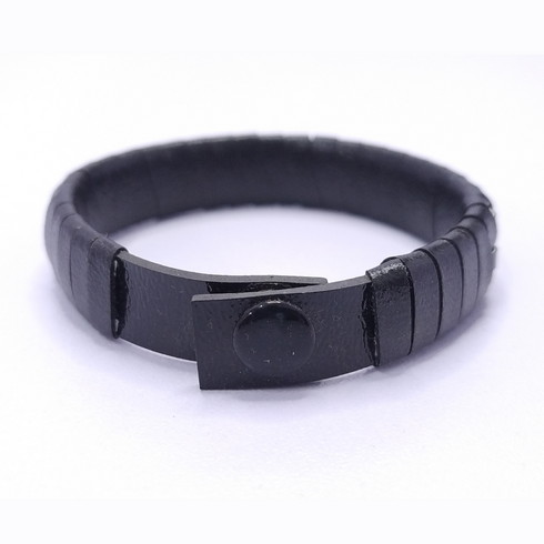 Black Engraved Leather Braided Bracelet For Men