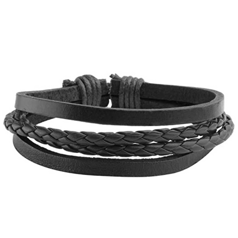 Black Leather Braided Bracelet For Men