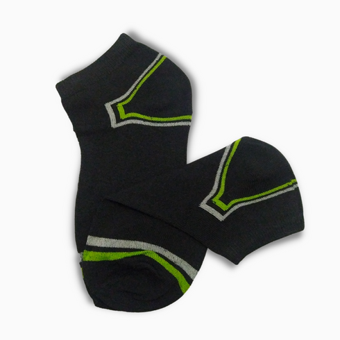 Black Short Ankle Socks With Green Stripes