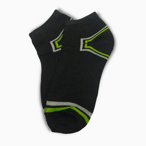 Black Short Ankle Socks With Green Stripes
