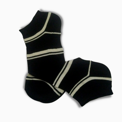 Black Short Ankle Socks With White Stripes