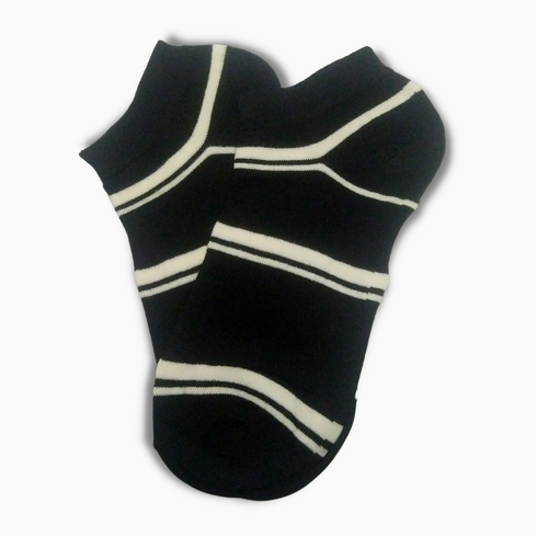 Black Short Ankle Socks With White Stripes