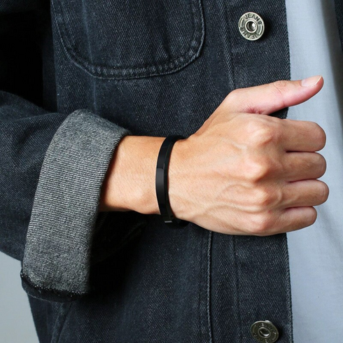 Black Steel Solid Wide Bracelet For Men