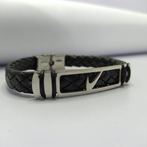 NIKE Black Leather Bracelet For Men