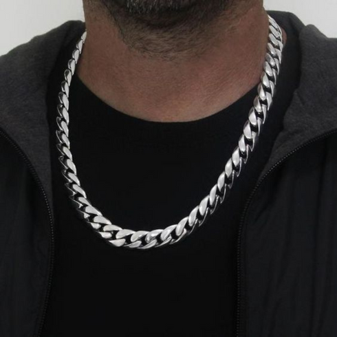 Sterling Silver Stainless Steel Curb Chain Necklace 11 mm