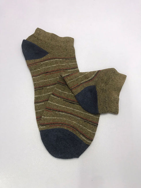 Multi Stripes Stretch Cotton Ankle Socks Brown