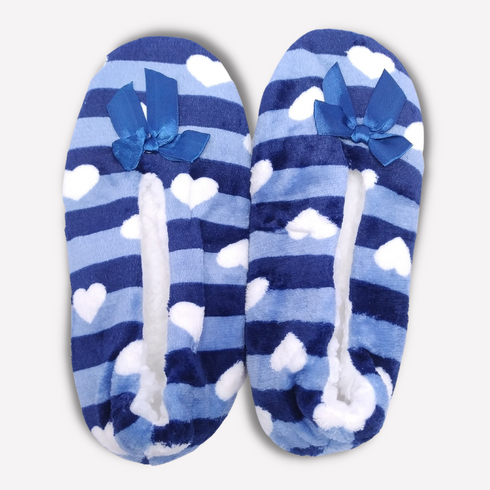 Women's Super Soft Fuzzy Slippers with Blue Stripes