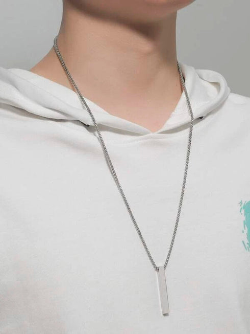 Silver Vertical Bar Stainless Steel Pendant Chain Necklace
