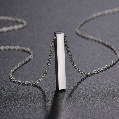 Silver Vertical Bar Stainless Steel Pendant Chain Necklace