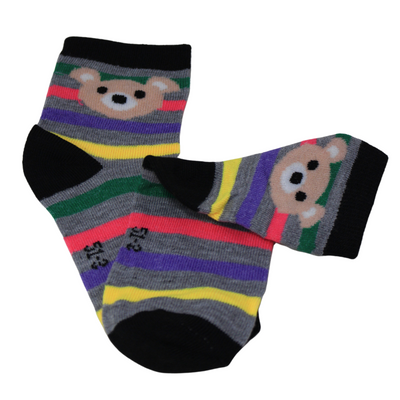 Grey Multi Lines Teddy Kids Socks (6-10 Years)