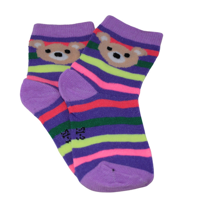 Purple Multi Lines Teddy Kids Socks (6-10 Years)