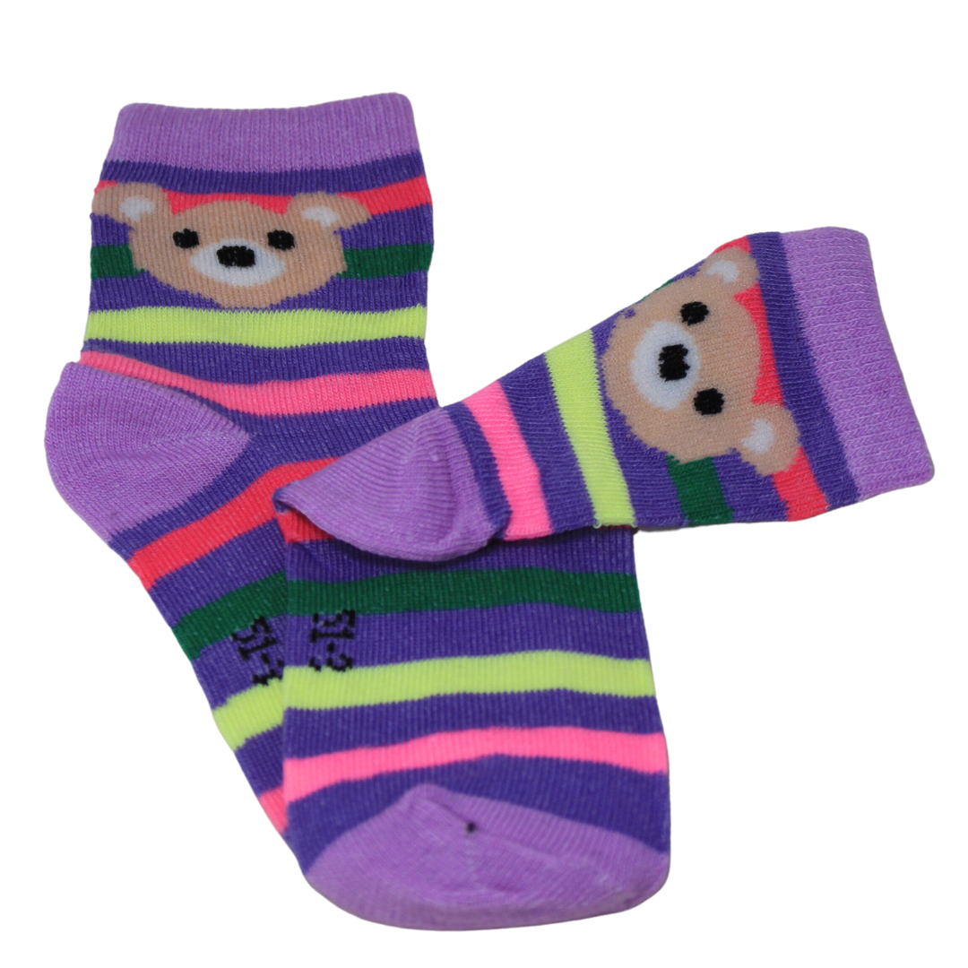 Purple Multi Lines Teddy Kids Socks (6-10 Years)
